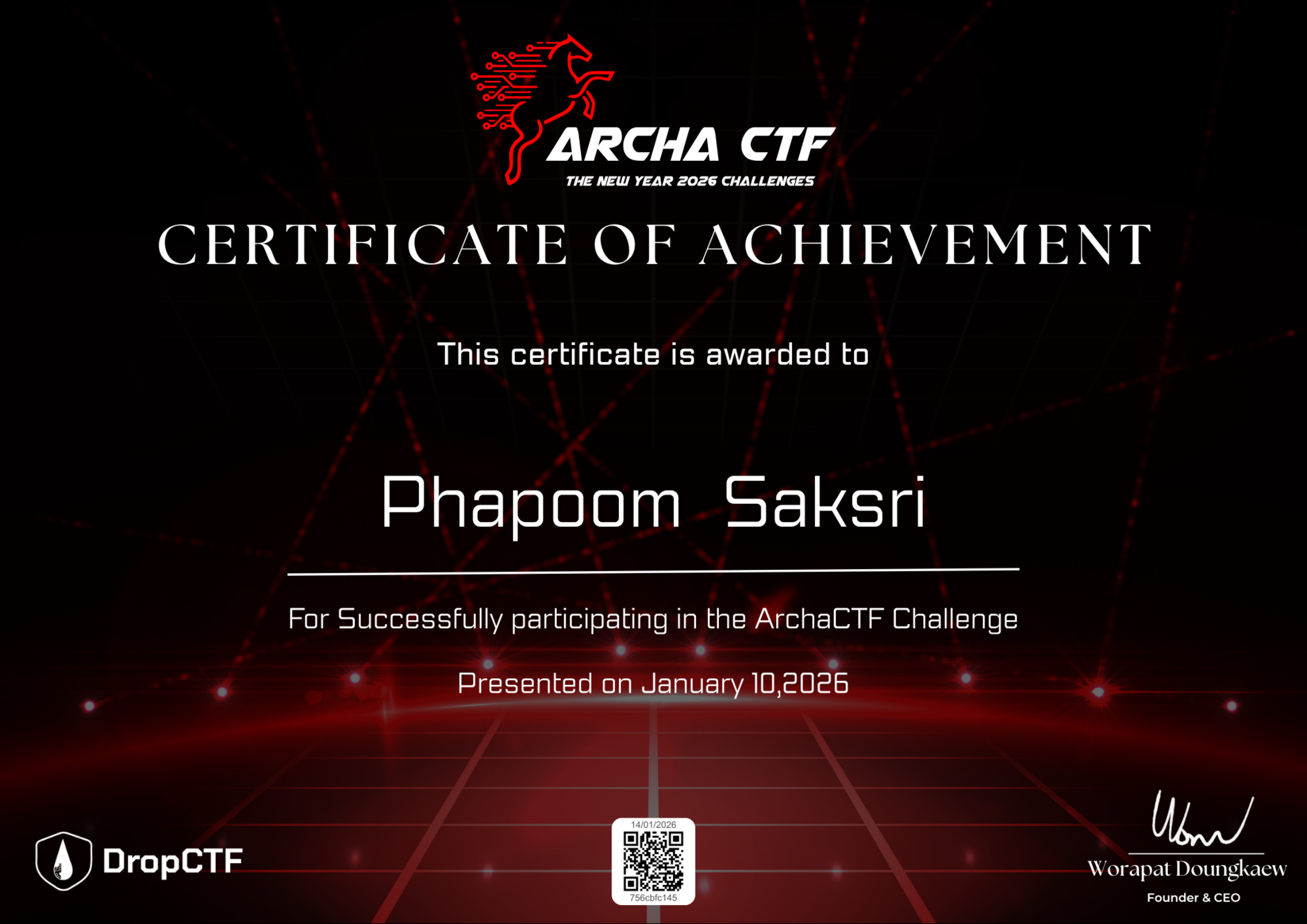 ArchaCTF certificate