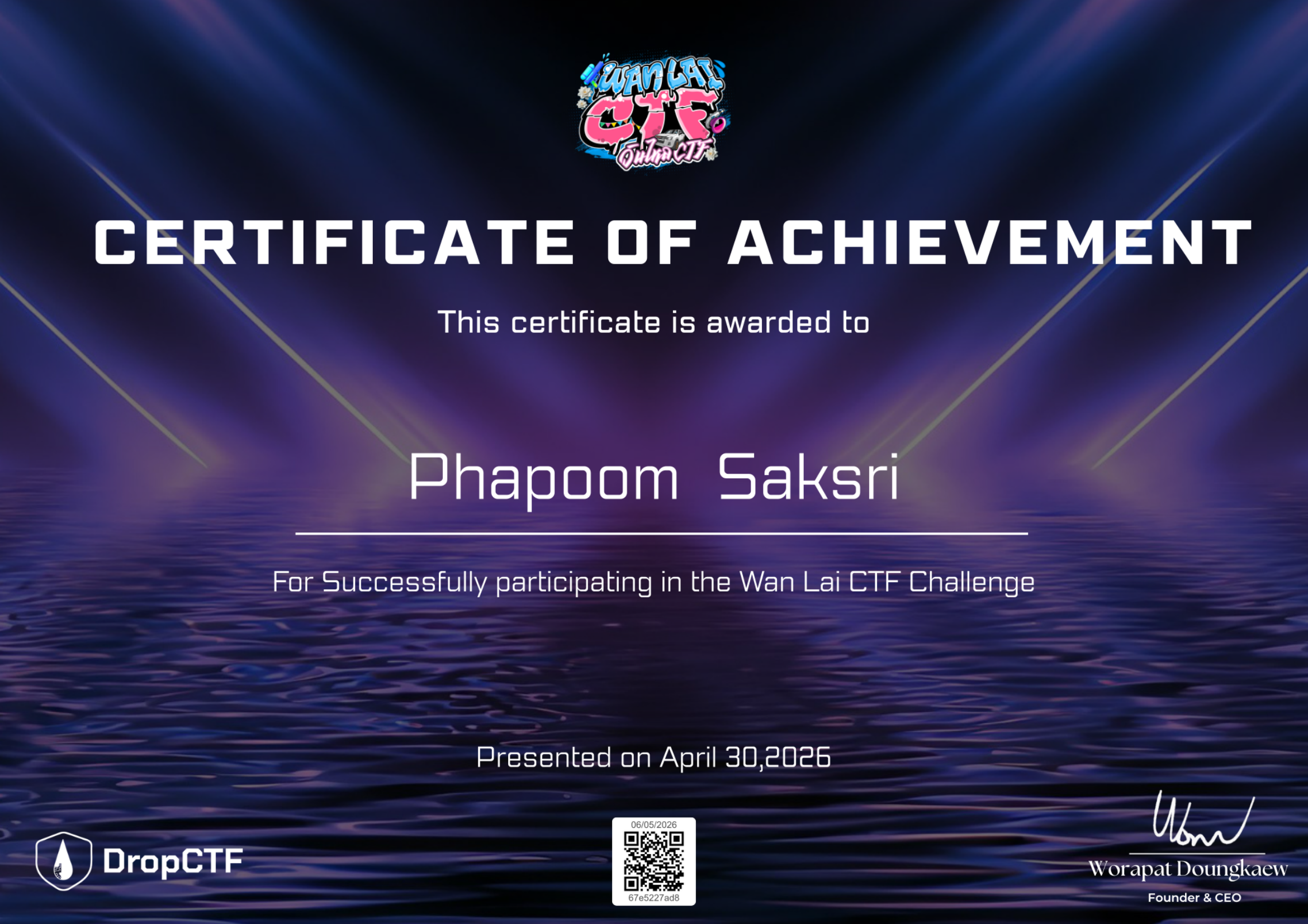Wan Lai CTF certificate