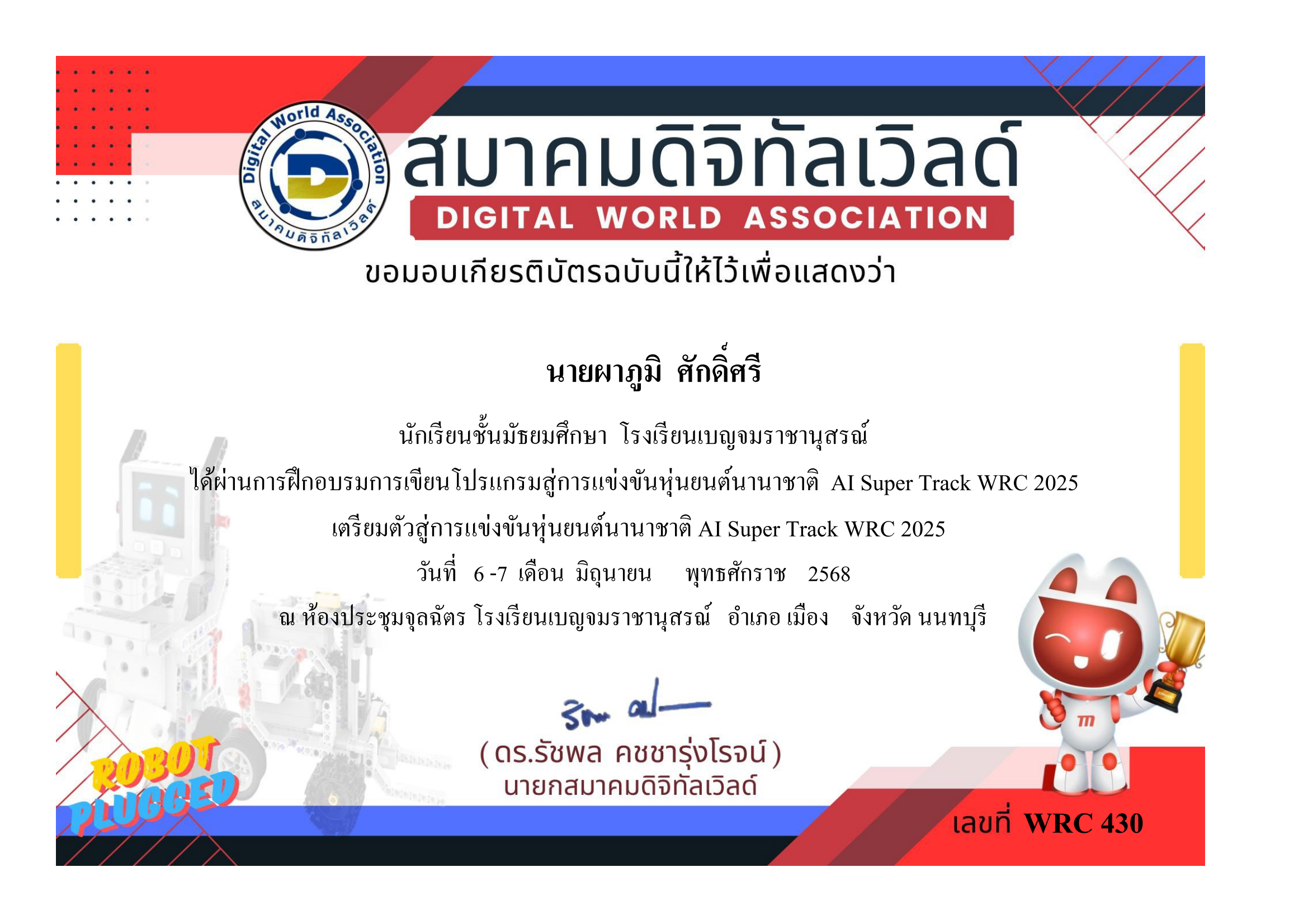 AI Super Track WRC 2025 certificate
